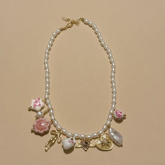 Elegant Pearl Charm Necklace S924 - Picture 3 of 5